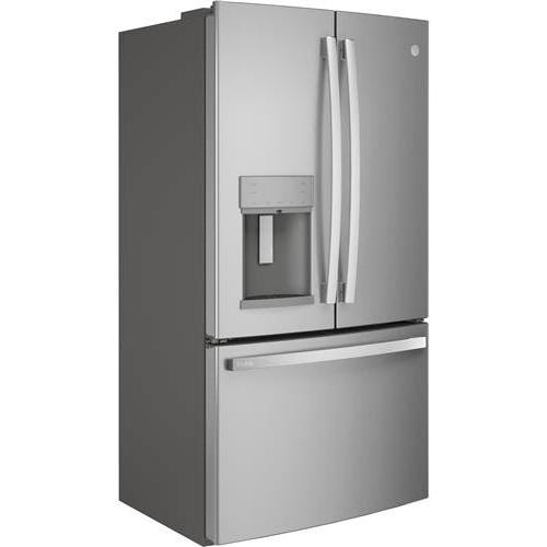 GE Profile 36-inch, 27.7 cu.ft. Freestanding French 3-Door Refrigerator with External Water and Ice Dispensing System PFE28KYNFS IMAGE 2