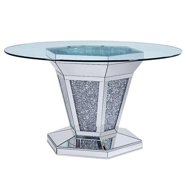 Acme Furniture Round Noralie Dining Table with Glass Top and Pedestal Base 71285 IMAGE 1