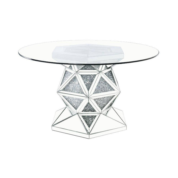 Acme Furniture Round Noralie Dining Table with Glass Top and Pedestal Base 72145 IMAGE 1