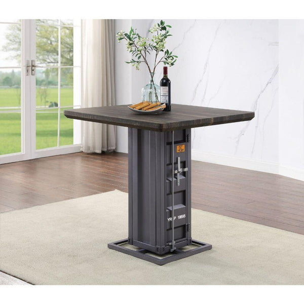 Acme Furniture Square Cargo Counter Height Dining Table with Pedestal Base 77905 IMAGE 1