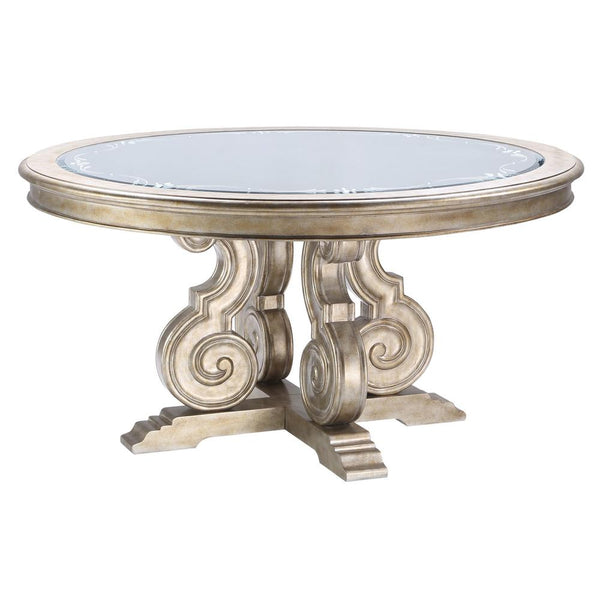 Acme Furniture Round Esteban Dining Table with Mirror Top and Pedestal Base 62210 IMAGE 1