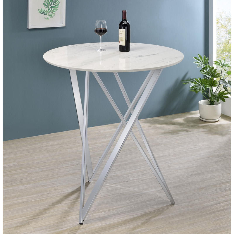 Coaster Furniture Round Bexter Pub Height Dining Table with Faux Marble Top and Pedestal Base 183526 IMAGE 4