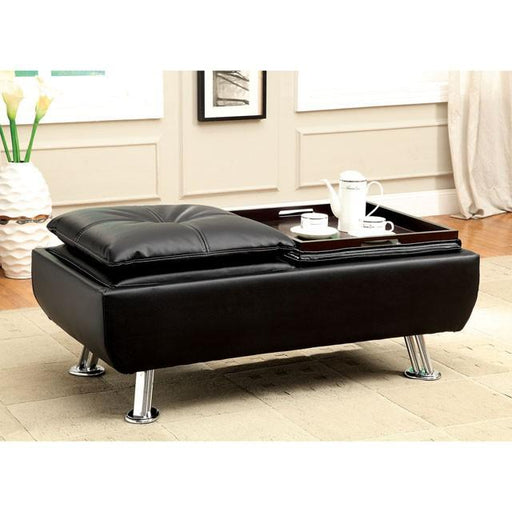 Furniture of America Hauser Leather Look Ottoman CM2677BK-OT IMAGE 1