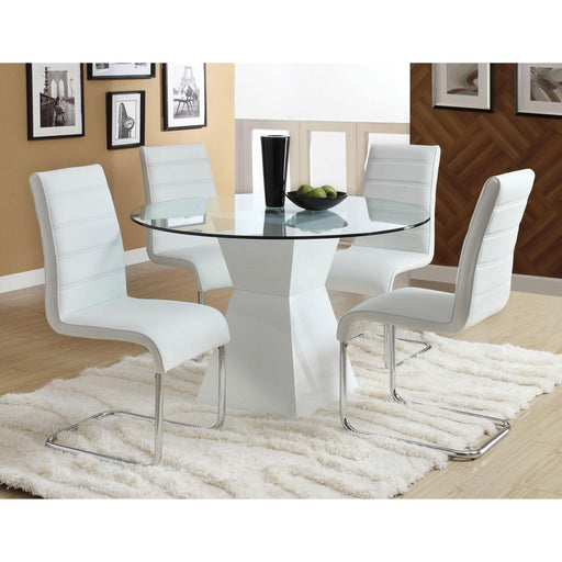 Furniture of America Round Mauna Dining Table with Glass Top & Pedestal Base CM8371WH-T-TABLE IMAGE 2