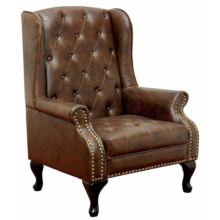 Furniture of America Vaugh Stationary Leather Accent Chair CM-AC6801BR IMAGE 1