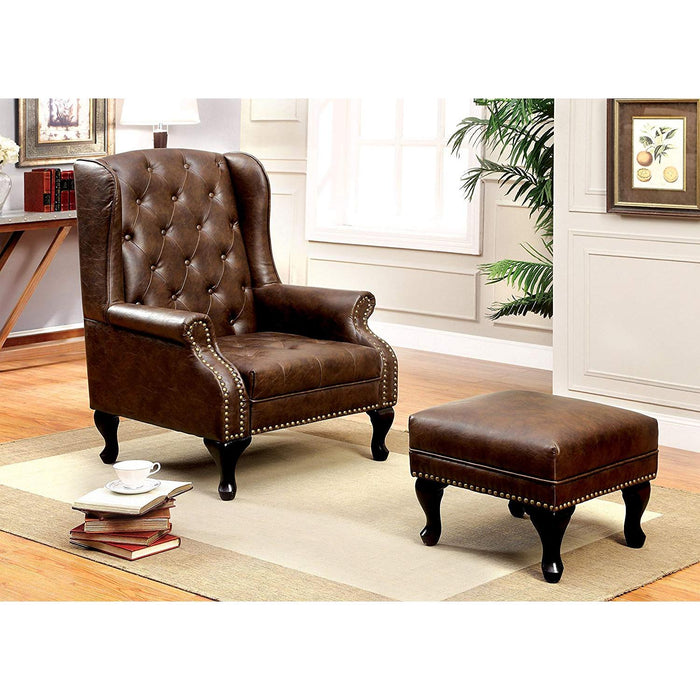 Furniture of America Vaugh Stationary Leather Accent Chair CM-AC6801BR IMAGE 5