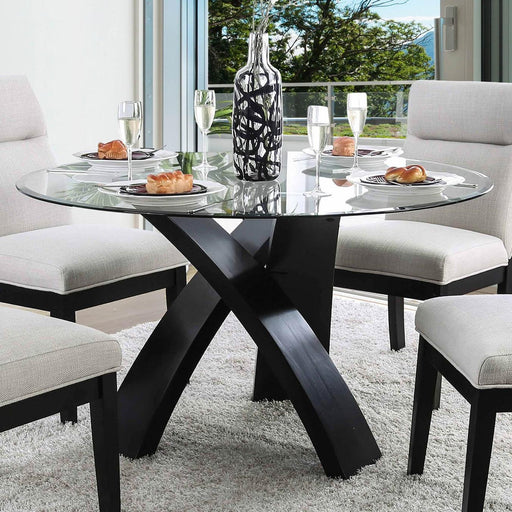 Furniture of America Round Jasmin Dining Table with Glass Top CM3393RT-TABLE IMAGE 1