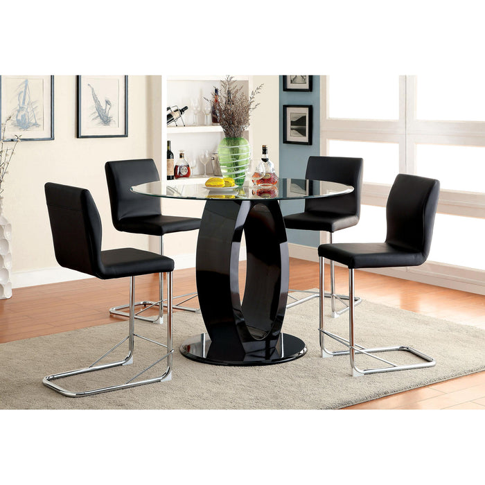 Furniture of America Round Lodia Counter Height Dining Table with Glass Top and Pedestal Base CM3825BK-RPT-TABLE IMAGE 3