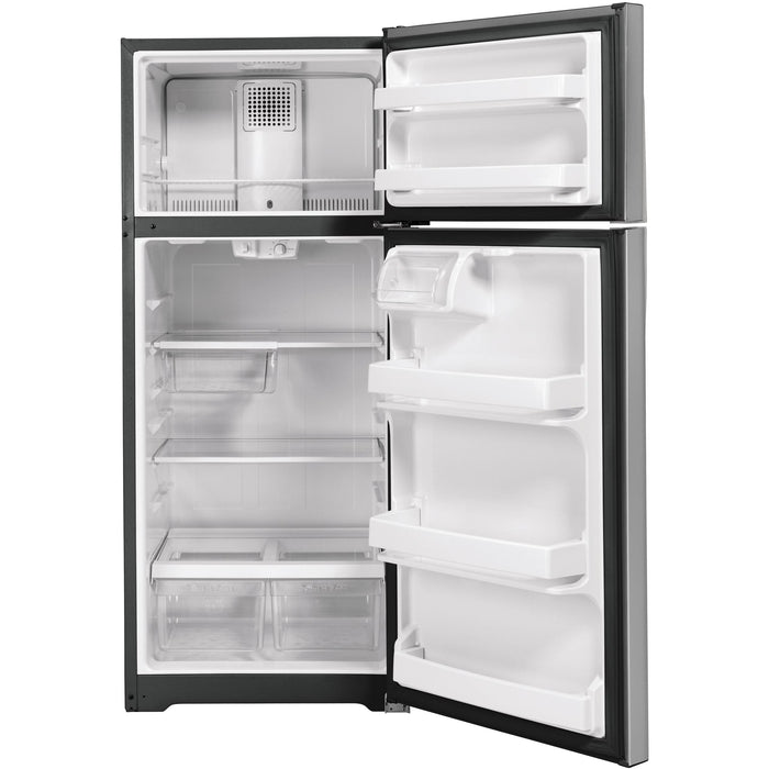 GE 28-inch, 17.5 cu.ft. Freestanding Top Freezer Refrigerator with LED Lighting GTS18GSNRSS IMAGE 3