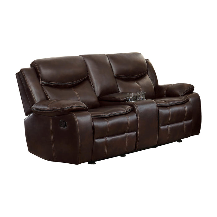 Homelegance Bastrop Reclining Leather Look Loveseat 8230BRW-2 IMAGE 2