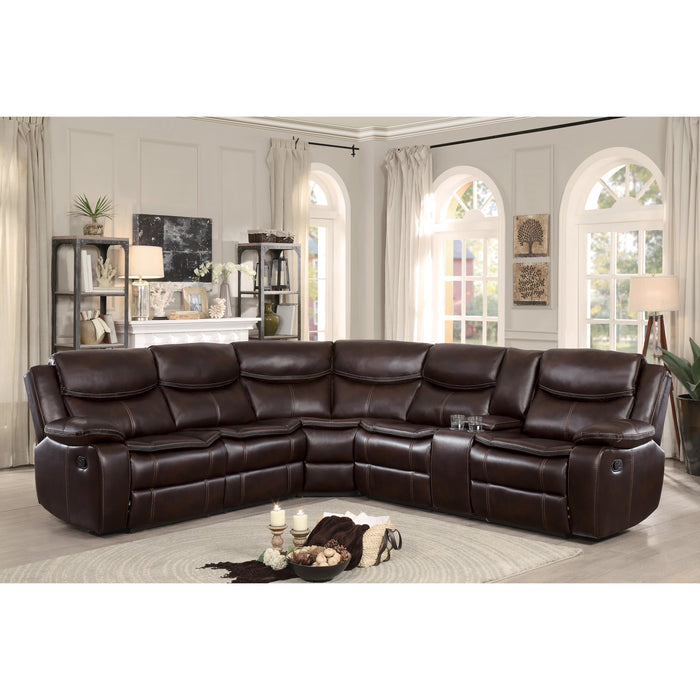 Homelegance Bastrop Reclining Leather Look 3 pc Sectional 8230BRW*SC IMAGE 5