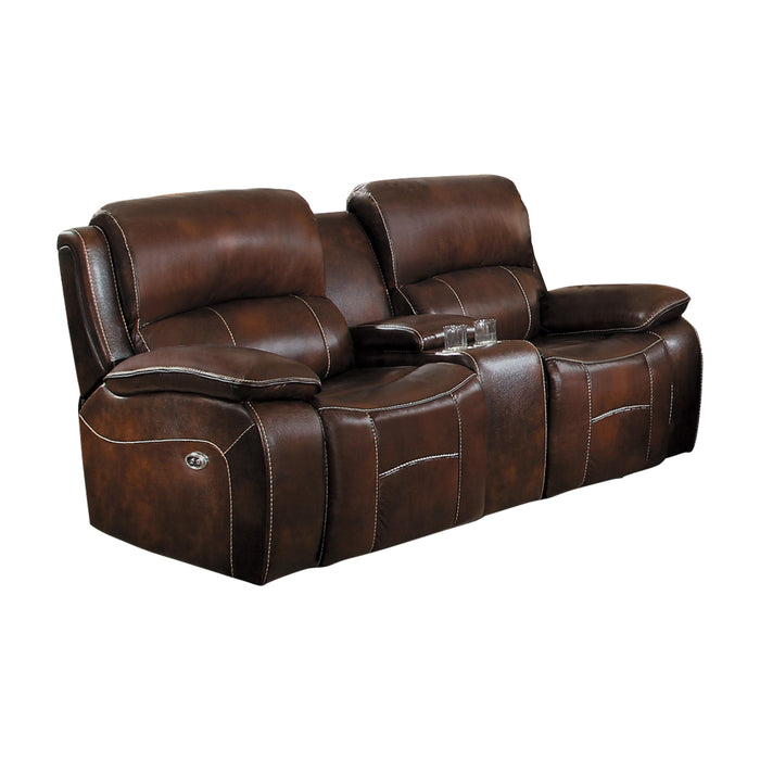 Homelegance Mahala Power Reclining Leather/Fabric Loveseat 8200BRW-2PW IMAGE 1