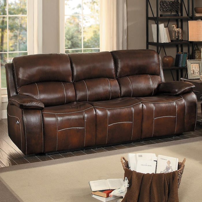 Homelegance Mahala Power Reclining Leather/Fabric Sofa 8200BRW-3PW IMAGE 2