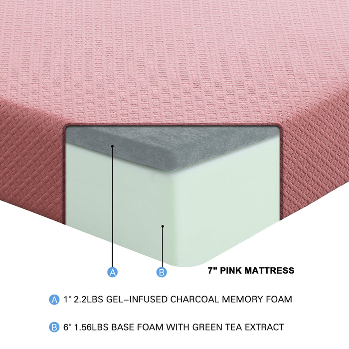 Homelegance Leo MT-PG07PKT 7" Pink Twin Gel-Infused Memory Foam Mattress Set IMAGE 2