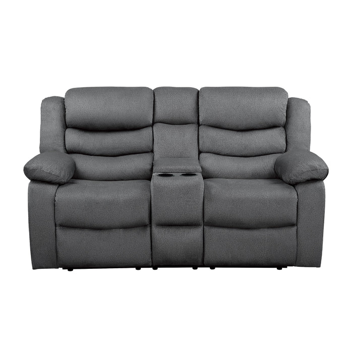 Homelegance Discus Reclining Fabric Loveseat 9526GY-2 IMAGE 1