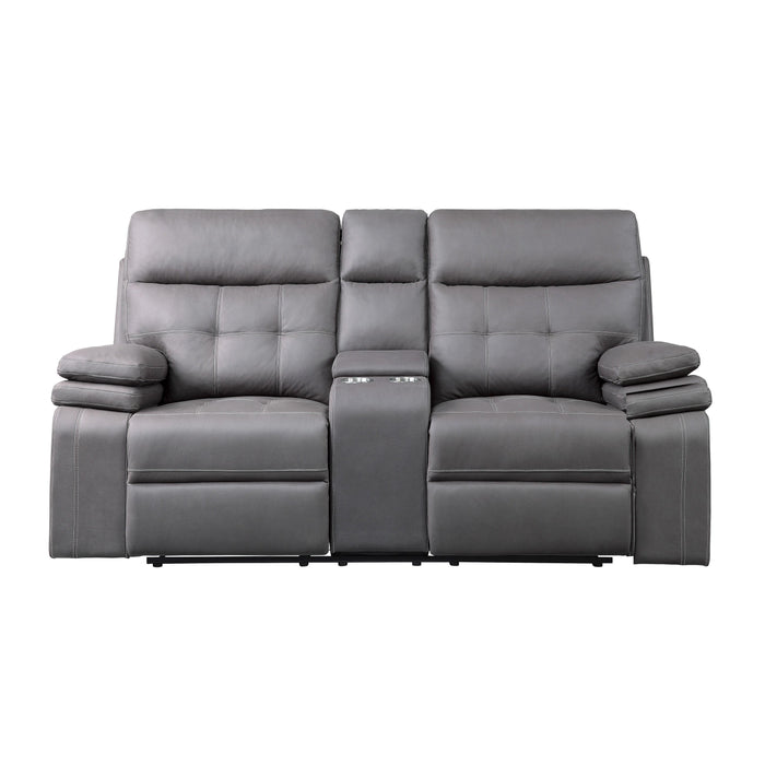 Homelegance Millington Reclining Leather Look Loveseat 9590GY-2 IMAGE 1