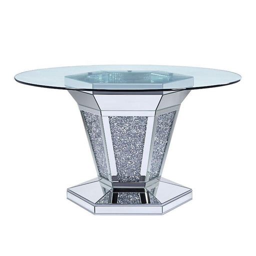 Acme Furniture Round Noralie Dining Table with Glass Top and Pedestal Base 71285 IMAGE 2