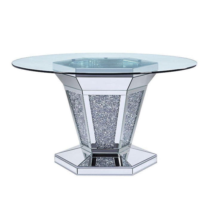 Acme Furniture Round Noralie Dining Table with Glass Top and Pedestal Base 71285 IMAGE 2