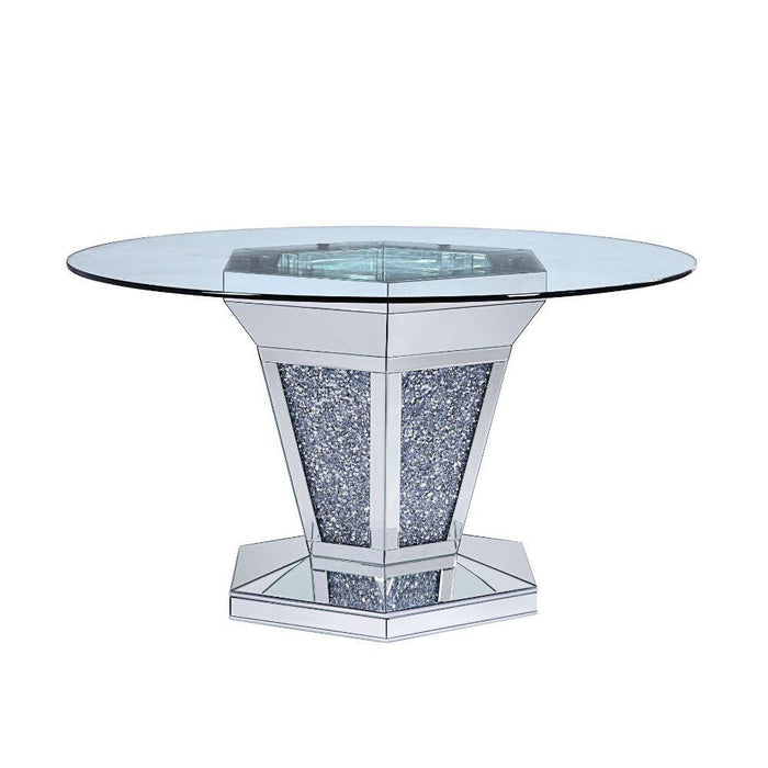 Acme Furniture Round Noralie Dining Table with Glass Top and Pedestal Base 71285 IMAGE 3