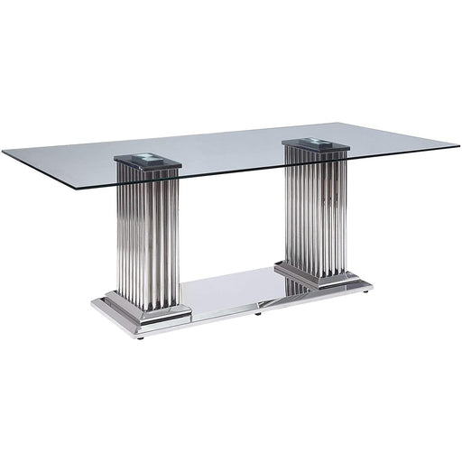 Acme Furniture Cyrene Dining Table with Glass Top and Pedestal Base 62075 IMAGE 2