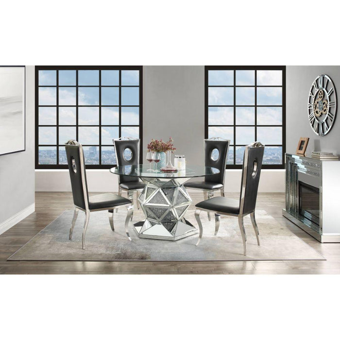 Acme Furniture Round Noralie Dining Table with Glass Top and Pedestal Base 72145 IMAGE 5