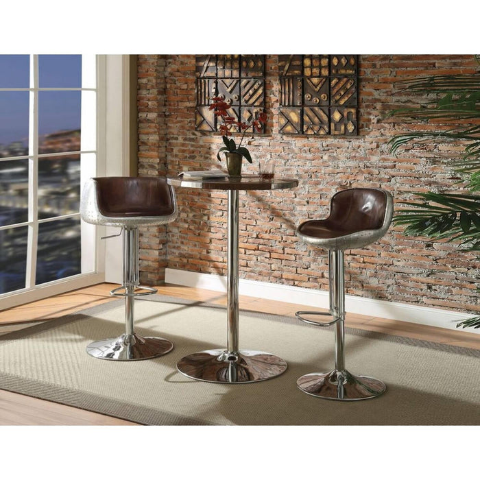 Acme Furniture Round Brancaster Pub Height Dining Table with Aluminum Top and Pedestal Base 70425 IMAGE 4