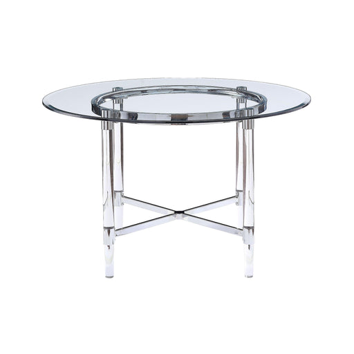 Acme Furniture Round Daire Dining Table with Glass Top and Trestle Base 71180 IMAGE 2