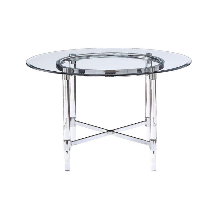 Acme Furniture Round Daire Dining Table with Glass Top and Trestle Base 71180 IMAGE 2