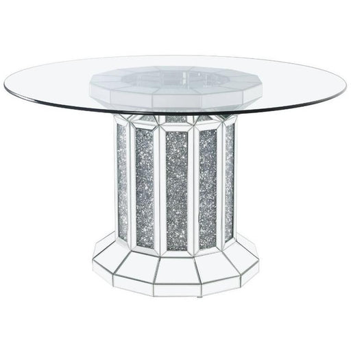 Acme Furniture Round Noralie Dining Table with Glass Top and Pedestal Base 72140 IMAGE 1