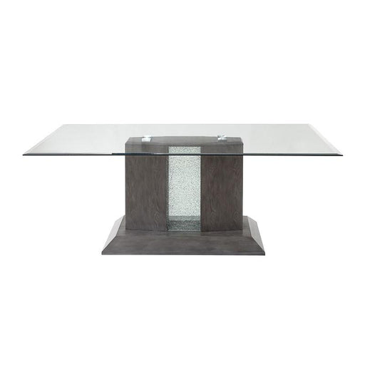 Acme Furniture Belay Dining Table with Glass Top and Pedestal Base 72290 IMAGE 1