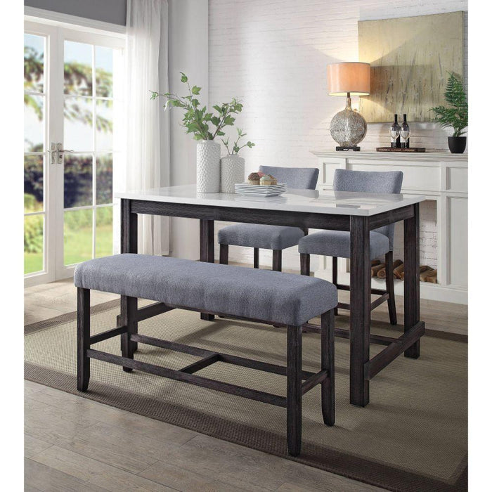 Acme Furniture Yelena Counter Height Dining Table with Marble Top and Trestle Base 72940 IMAGE 2