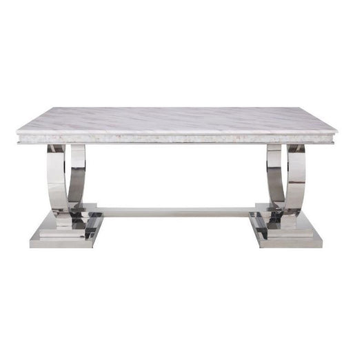 Acme Furniture Zander Dining Table with Faux Marble Top and Trestle Base 68250 IMAGE 2