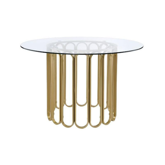 Acme Furniture Round Pacheco Dining Table with Glass Top and Pedestal Base 72690 IMAGE 1