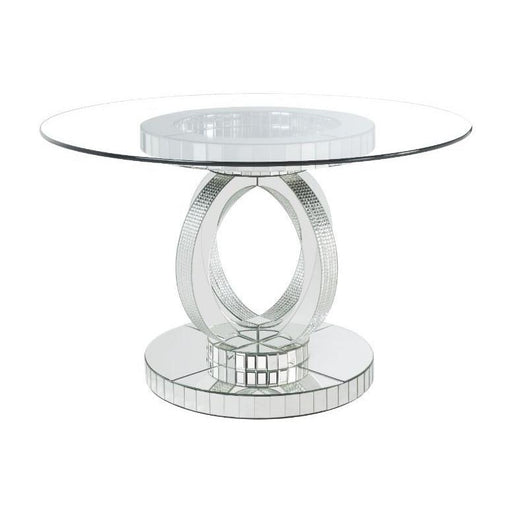 Acme Furniture Round Ornat Dining Table with Glass Top and Pedestal Base 77835 IMAGE 2