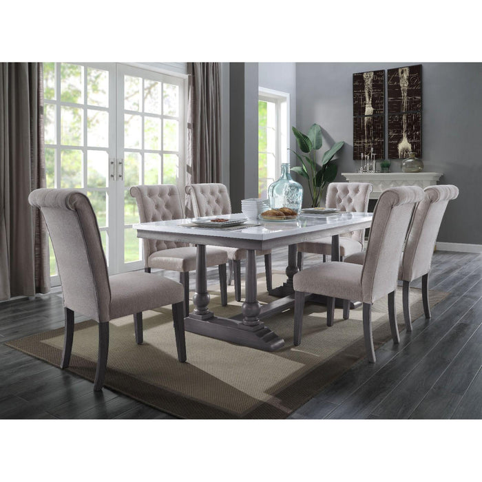 Acme Furniture Yabeina Dining Table with Faux Marble Top and Trestle Base 73265 IMAGE 4