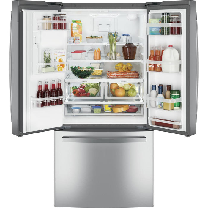 GE 33-inch, 23.6 cu.ft. Freestanding French 3-Door Refrigerator with External Water and Ice Dispensing System GFE24JYKFS IMAGE 4