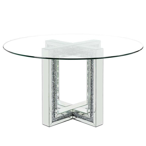 Acme Furniture Noralie Dining Table with Glass Top and Trestle Base DN00715 IMAGE 2