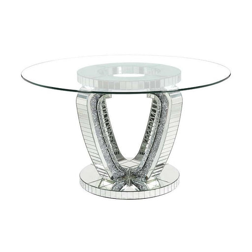 Acme Furniture Noralie Dining Table with Glass Top and Pedestal Base DN00717 IMAGE 2