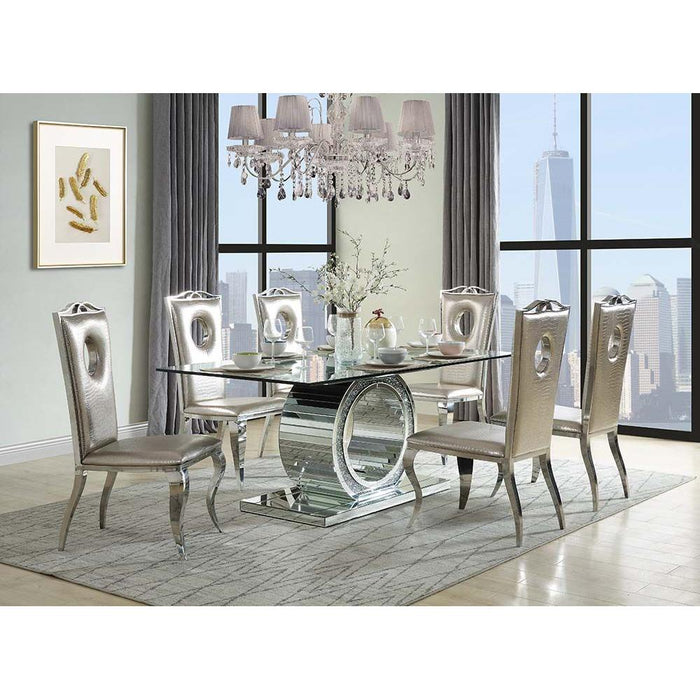 Acme Furniture Noralie Dining Table with Glass Top and Pedestal Base DN00720 IMAGE 4