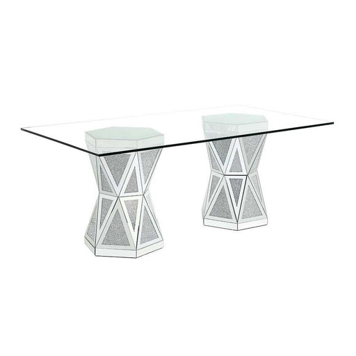 Acme Furniture Noralie Dining Table with Glass Top and Pedestal Base DN00722 IMAGE 1