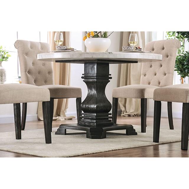 Furniture of America Round Elfredo Dining Table with Marble Top CM3755RT-TABLE IMAGE 2