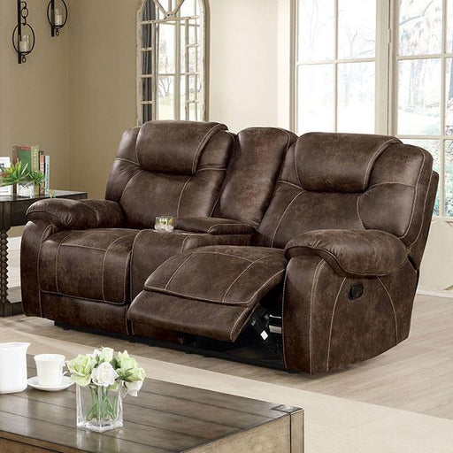 Furniture of America Kennedy Reclining Leather Look Loveseat with Console CM6216-LV IMAGE 1