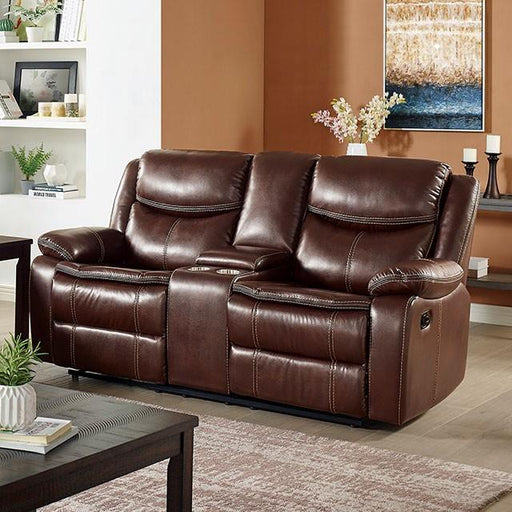 Furniture of America Jeanna Reclining Leather Look Loveseat with Console CM6343-LV IMAGE 1