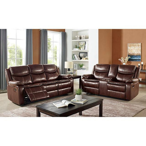 Furniture of America Jeanna Reclining Leather Look Loveseat with Console CM6343-LV IMAGE 2