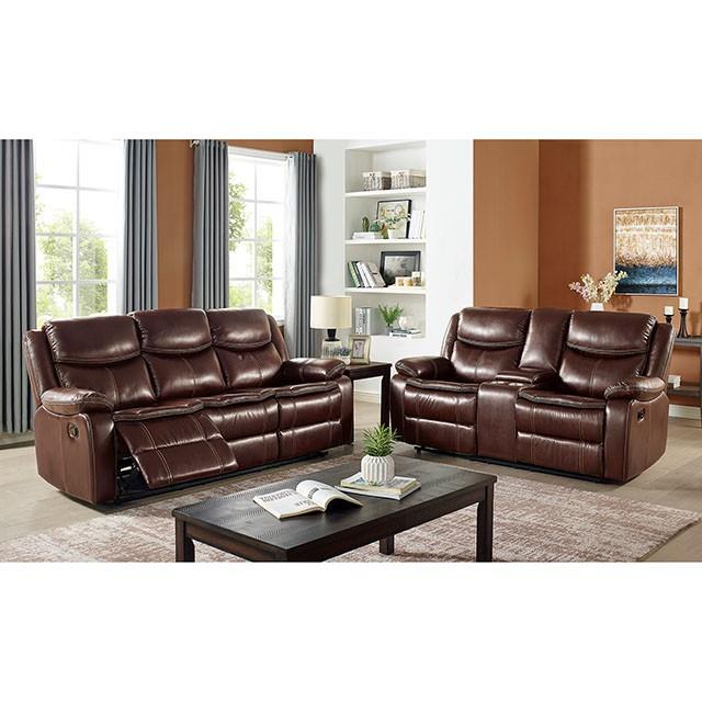 Furniture of America Jeanna Reclining Leather Look Loveseat with Console CM6343-LV IMAGE 2