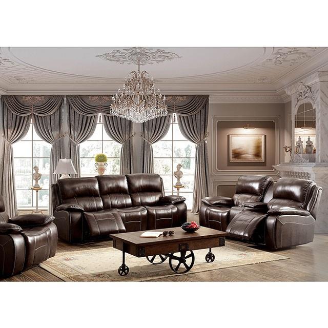 Furniture of America Ruth Reclining Leather Match Loveseat with Console CM6783BR-LV IMAGE 2