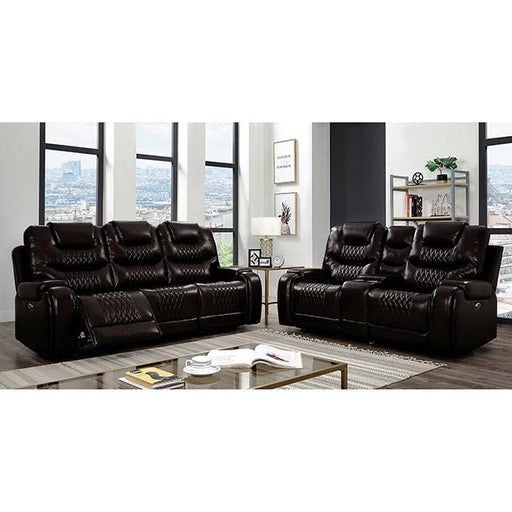 Furniture of America Marley Power Reclining Leather Look Loveseat with Console CM6894BR-LV IMAGE 2