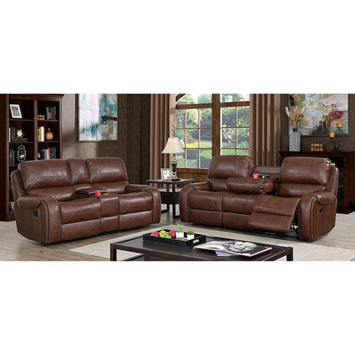 Furniture of America Walter Reclining Leather Look Loveseat with Console CM6950BR-LV IMAGE 2