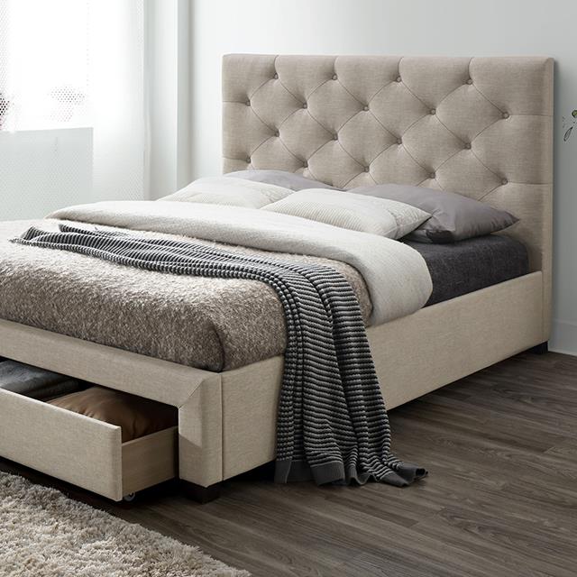 Furniture of America Sybella California King Upholstered Platform Bed with Storage CM7218BG-CK-BED IMAGE 1