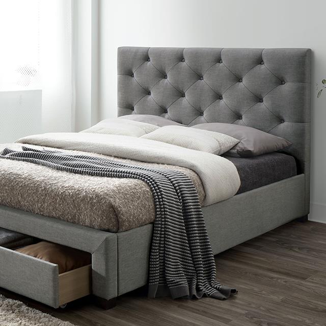 Furniture of America Sybella King Upholstered Platform Bed with Storage CM7218GY-EK-BED IMAGE 1